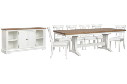 Magnussen - Kingston Whisper White And Cerused Nutmeg Extendable Trestle Dining Table With 6 Side Chairs And Credenza - D6407-21-KIT4 view 1