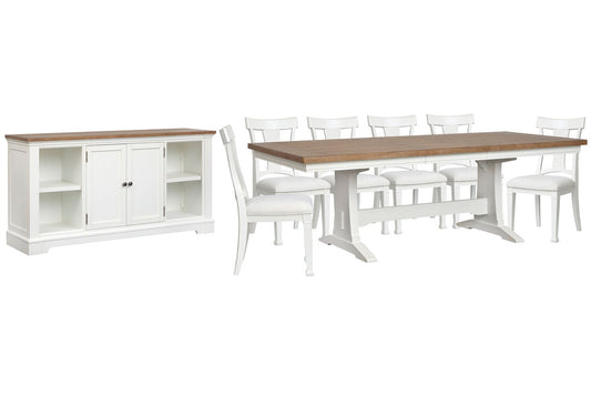 Magnussen - Kingston Whisper White And Cerused Nutmeg Extendable Trestle Dining Table With 6 Side Chairs And Credenza - D6407-21-KIT4 view 1