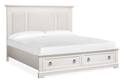 Magnussen - Kingston Whisper White And Cerused Nutmeg Queen Upholstered Panel Storage Bed - B6407-55A view 1