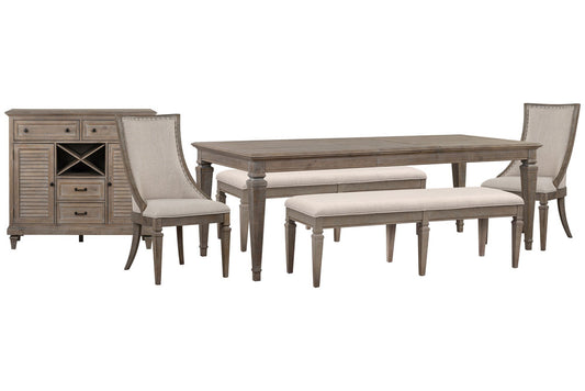 Magnussen - Lancaster Dovetail Grey Extendable Rectangular Dining Table 2 Benches 2 Arm Chairs And Server - D4352-20-KIT82 view 1