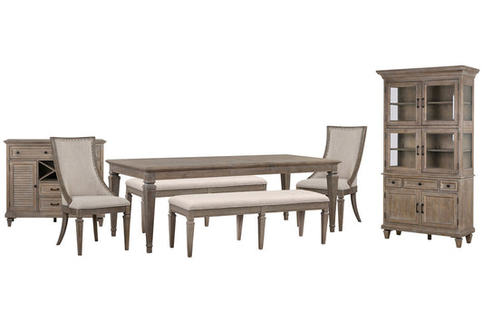 Magnussen - Lancaster Dovetail Grey Extendable Rectangular Dining Table 2 Benches 2 Arm Chairs Server And Dining Cabinet - D4352-20-KIT84 view 1