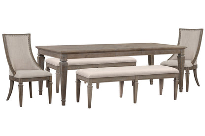 Magnussen - Lancaster Dovetail Grey Extendable Rectangular Dining Table 2 Benches And 2 Arm Chairs - D4352-20-KIT81 view 1