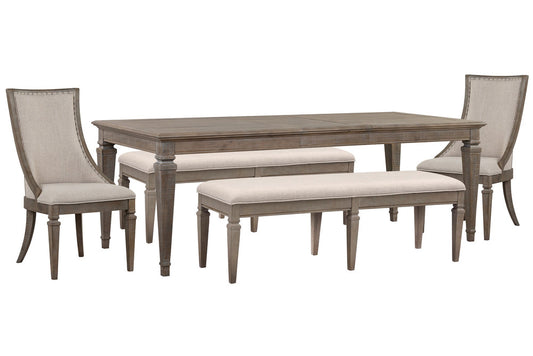 Magnussen - Lancaster Dovetail Grey Extendable Rectangular Dining Table 2 Benches And 2 Arm Chairs - D4352-20-KIT81 view 1