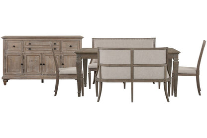 Magnussen - Lancaster Dovetail Grey Extendable Rectangular Dining Table 2 Upholstered Benches And 2 Side Chairs And Server - D4352-20-KIT92 view 1