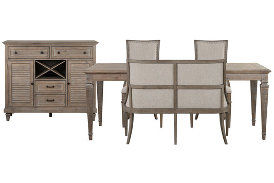 Magnussen - Lancaster Dovetail Grey Extendable Rectangular Dining Table With 2 Arm Chairs Upholstered Bench And Server - D4352-20-KIT57 view 1