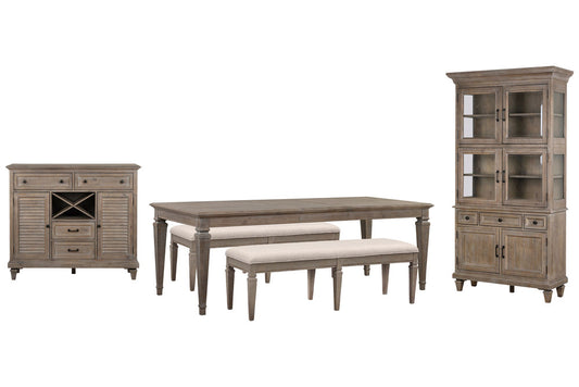 Magnussen - Lancaster Dovetail Grey Extendable Rectangular Dining Table With 2 Benches Server And Dining Cabinet - D4352-20-KIT74 view 1