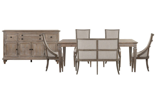 Magnussen - Lancaster Dovetail Grey Extendable Rectangular Dining Table With 4 Arm Chairs Upholstered Bench And Buffet - D4352-20-KIT63 view 1