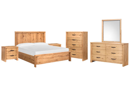 Magnussen - Laramie Honey Wheat King Panel Bed 2 Nightstands Double Drawer Dresser With Landscape Mirror And Drawer Chest - B6433-64-KIT5 view 1