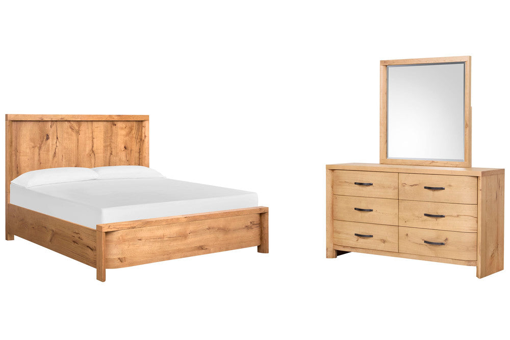 Magnussen - Laramie Honey Wheat Queen Panel Bed And Double Drawer Dresser With Landscape Mirror - B6433-54-KIT3 view 1