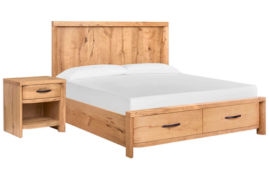 Magnussen - Laramie Honey Wheat Queen Panel Storage Bed With Open Nightstand - B6433-54A-KIT7 view 1