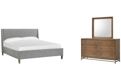 Magnussen - Lindon Belgian Wheat And Coffee Bean King Grey Upholstered Island Bed And Drawer Dresser With Landscape Mirror - B5570-60G-KIT3 view 1