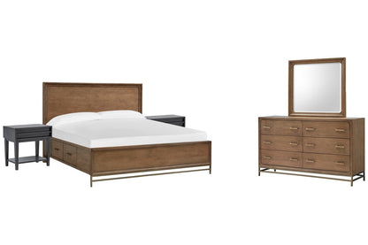 Magnussen - Lindon Belgian Wheat And Coffee Bean King Panel Storage Bed 2 Open Nightstands And Drawer Dresser With Landscape Mirror - B5570-64A-KIT8 view 1