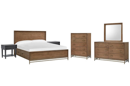 Magnussen - Lindon Belgian Wheat And Coffee Bean King Panel Storage Bed 2 Open Nightstands Drawer Dresser With Landscape Mirror And Drawer Chest - B5570-64A-KIT9 view 1