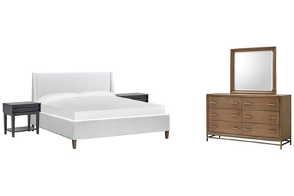 Magnussen - Lindon Belgian Wheat And Coffee Bean King White Upholstered Island Bed 2 Open Nightstands And Drawer Dresser With Landscape Mirror - B5570-60W-KIT8 view 1
