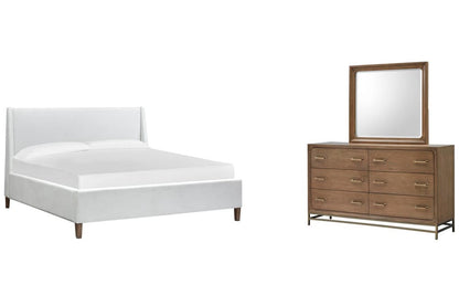 Magnussen - Lindon Belgian Wheat And Coffee Bean King White Upholstered Island Bed And Drawer Dresser With Landscape Mirror - B5570-60W-KIT3 view 1