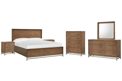 Magnussen - Lindon Belgian Wheat And Coffee Bean Queen Panel Bed 2 Nightstands Drawer Dresser With Landscape Mirror And Drawer Chest - B5570-54-KIT5 view 1
