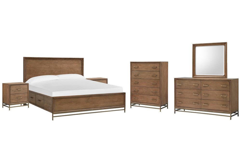 Magnussen - Lindon Belgian Wheat And Coffee Bean Queen Panel Storage Bed 2 Nightstands Drawer Dresser With Landscape Mirror And Drawer Chest - B5570-54A-KIT5 view 1