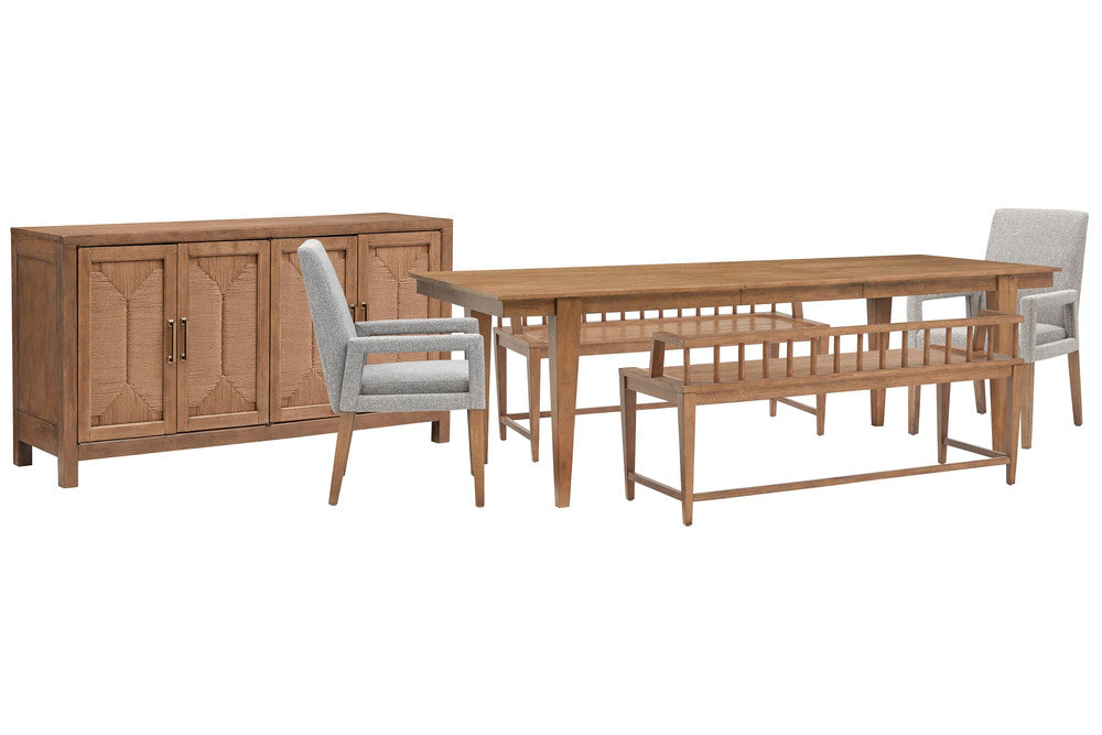 Magnussen - Lindon Belgian Wheat Extendable Rectangular Dining Table With 2 Arm Benches 2 Grey Arm Chairs And Buffet - D5570-20-KIT88 view 1