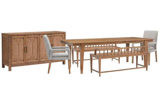 Magnussen - Lindon Belgian Wheat Extendable Rectangular Dining Table With 2 Arm Benches 2 Grey Arm Chairs And Buffet - D5570-20-KIT88 view 1
