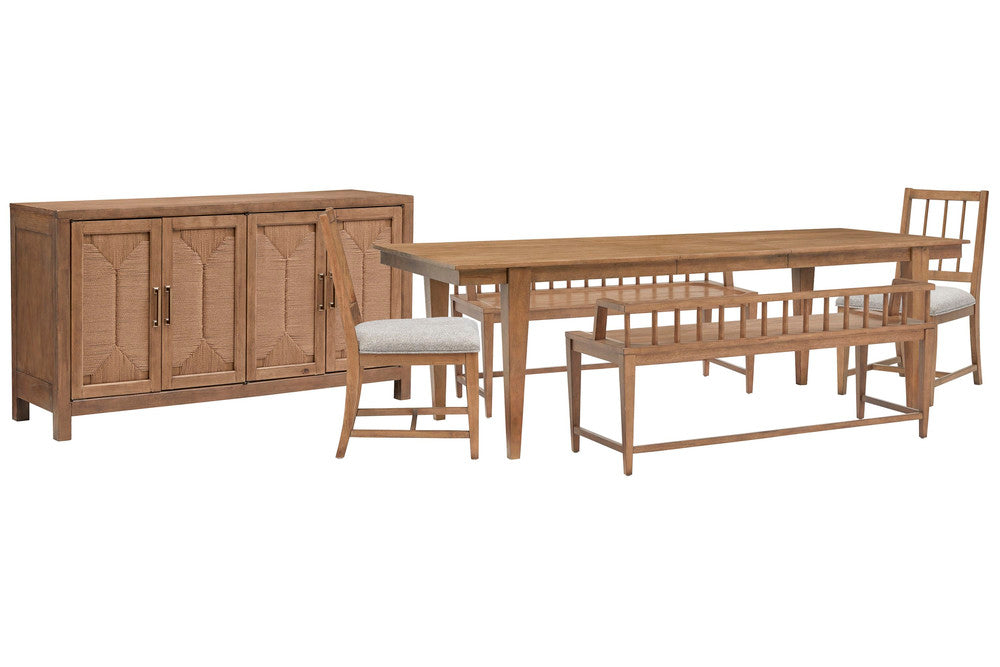 Magnussen - Lindon Belgian Wheat Extendable Rectangular Dining Table With 2 Arm Benches 2 Grey Side Chairs And Buffet - D5570-20-KIT78 view 1