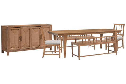 Magnussen - Lindon Belgian Wheat Extendable Rectangular Dining Table With 2 Arm Benches 2 Grey Side Chairs And Buffet - D5570-20-KIT78 view 1