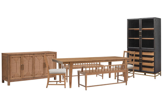 Magnussen - Lindon Belgian Wheat Extendable Rectangular Dining Table With 2 Arm Benches 2 Grey Side Chairs Buffet And Cabinet - D5570-20-KIT80 view 1