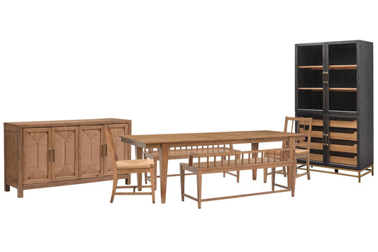 Magnussen - Lindon Belgian Wheat Extendable Rectangular Dining Table With 2 Arm Benches 2 Paper Cord Side Chairs Buffet And Cabinet - D5570-20-KIT100 view 1