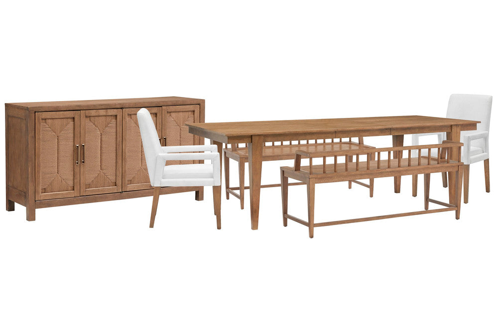 Magnussen - Lindon Belgian Wheat Extendable Rectangular Dining Table With 2 Arm Benches 2 White Arm Chairs And Buffet - D5570-20-KIT93 view 1