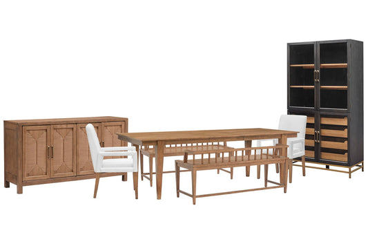 Magnussen - Lindon Belgian Wheat Extendable Rectangular Dining Table With 2 Arm Benches 2 White Arm Chairs Buffet And Cabinet - D5570-20-KIT95 view 1