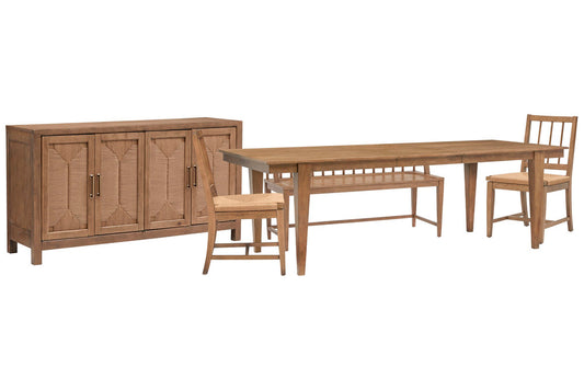Magnussen - Lindon Belgian Wheat Extendable Rectangular Dining Table With 2 Paper Cord Side Chairs Arm Bench And Buffet - D5570-20-KIT53 view 1