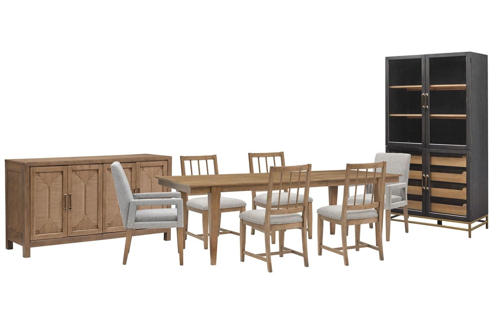 Magnussen - Lindon Belgian Wheat Extendable Rectangular Dining Table With 4 Grey Side Chairs 2 Arm Chairs Buffet And Cabinet - D5570-20-KIT20 view 1