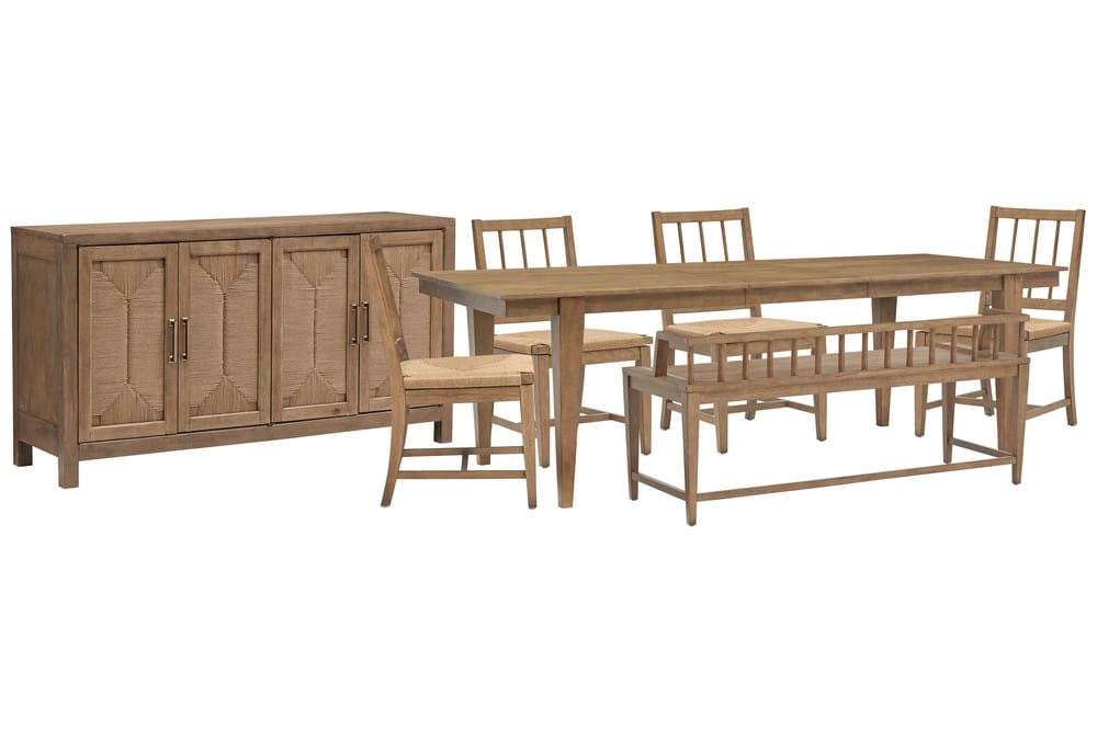 Magnussen - Lindon Belgian Wheat Extendable Rectangular Dining Table With 4 Paper Cord Side Chairs Arm Bench And Buffet - D5570-20-KIT58 view 1