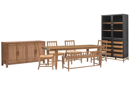 Magnussen - Lindon Belgian Wheat Extendable Rectangular Dining Table With 4 Paper Cord Side Chairs Arm Bench Buffet And Cabinet - D5570-20-KIT60 view 1