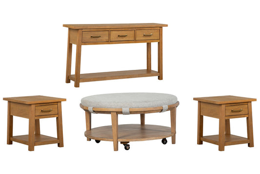 Magnussen - Lindon Belgian Wheat Grey Round Caster Cocktail Table With 2 End Table And Sofa Table - T5570-45GKIT9 view 1