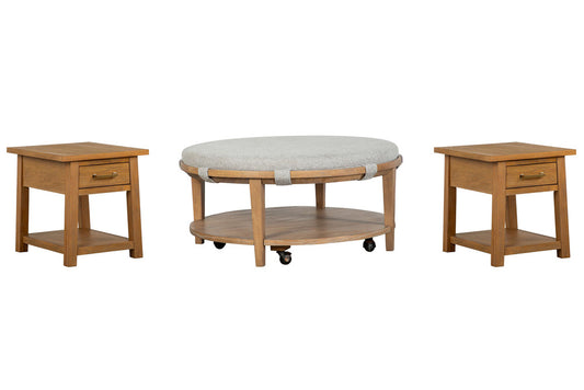 Magnussen - Lindon Belgian Wheat Grey Round Caster Cocktail Table With 2 End Table - T5570-45GKIT8 view 1