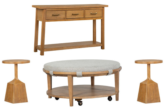 Magnussen - Lindon Belgian Wheat Grey Round Caster Cocktail Table With 2 Pedestal Accent End Table And Sofa Table - T5570-45GKIT3 view 1