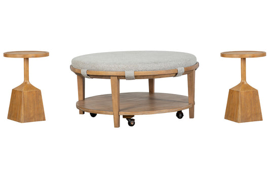 Magnussen - Lindon Belgian Wheat Grey Round Caster Cocktail Table With 2 Pedestal Accent End Table - T5570-45GKIT2 view 1