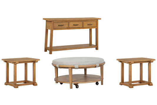 Magnussen - Lindon Belgian Wheat Grey Round Caster Cocktail Table With 2 Rectangular End Table And Sofa Table - T5570-45GKIT6 view 1