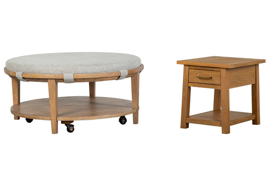 Magnussen - Lindon Belgian Wheat Grey Round Caster Cocktail Table With End Table - T5570-45GKIT7 view 1