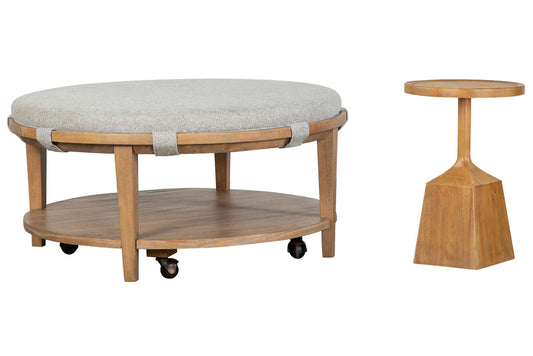 Magnussen - Lindon Belgian Wheat Grey Round Caster Cocktail Table With Pedestal Accent End Table - T5570-45GKIT1 view 1