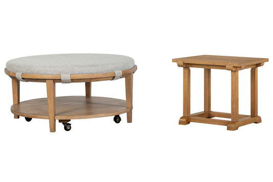 Magnussen - Lindon Belgian Wheat Grey Round Caster Cocktail Table With Rectangular End Table - T5570-45GKIT4 view 1