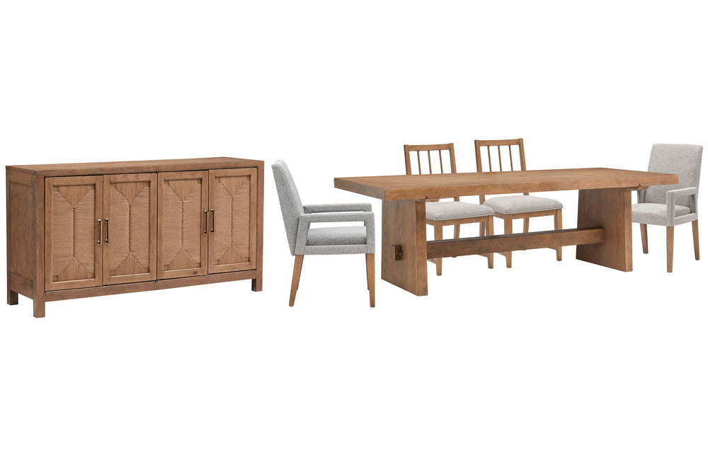 Magnussen - Lindon Belgian Wheat Trestle Dining Table With 2 Grey Side Chairs 2 Arm Chairs And Buffet - D5570-21-KIT13 view 1