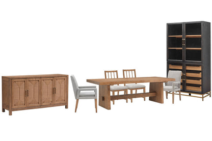 Magnussen - Lindon Belgian Wheat Trestle Dining Table With 2 Grey Side Chairs 2 Arm Chairs Buffet And Cabinet - D5570-21-KIT15 view 1