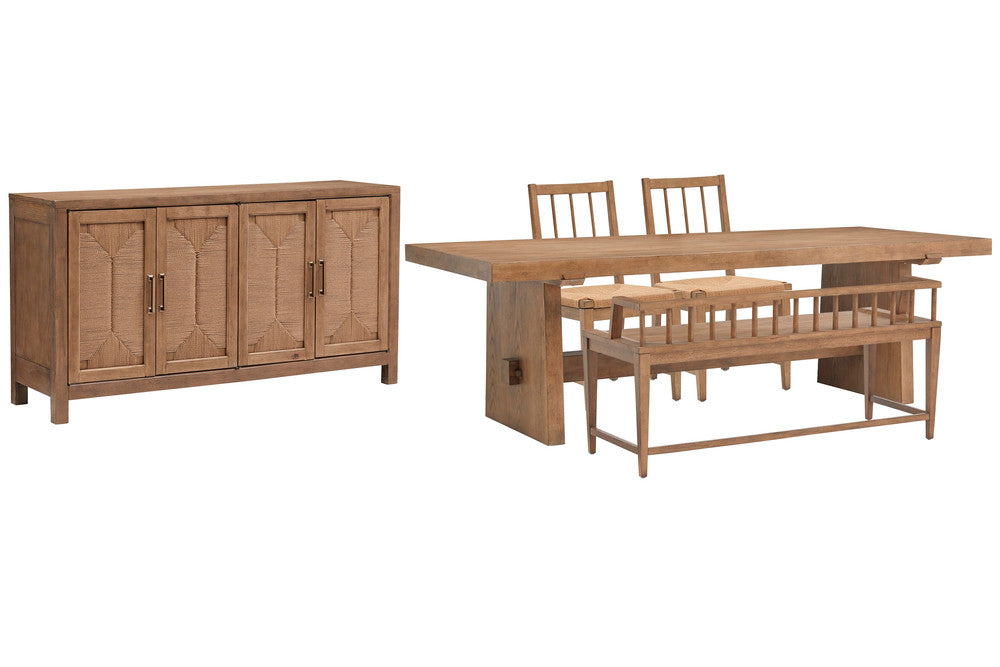 Magnussen - Lindon Belgian Wheat Trestle Dining Table With 2 Paper Cord Side Chairs Arm Bench And Buffet - D5570-21-KIT53 view 1