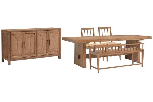 Magnussen - Lindon Belgian Wheat Trestle Dining Table With 2 Paper Cord Side Chairs Arm Bench And Buffet - D5570-21-KIT53 view 1