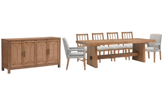 Magnussen - Lindon Belgian Wheat Trestle Dining Table With 4 Grey Side Chairs 2 Arm Chairs And Buffet - D5570-21-KIT18 view 1