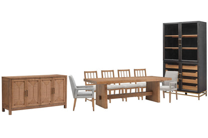 Magnussen - Lindon Belgian Wheat Trestle Dining Table With 4 Grey Side Chairs 2 Arm Chairs Buffet And Cabinet - D5570-21-KIT20 view 1