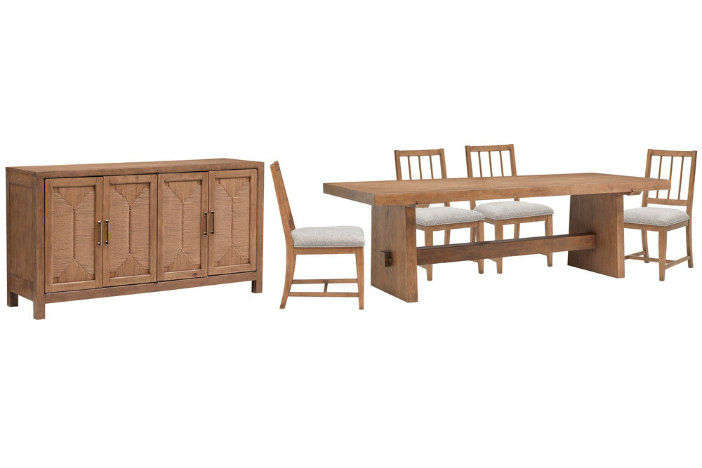 Magnussen - Lindon Belgian Wheat Trestle Dining Table With 4 Grey Side Chairs And Buffet - D5570-21-KIT3 view 1