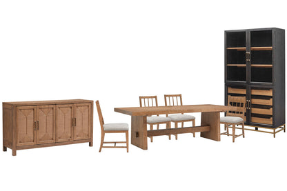 Magnussen - Lindon Belgian Wheat Trestle Dining Table With 4 Grey Side Chairs Buffet And Cabinet - D5570-21-KIT5 view 1