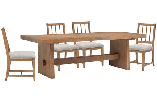 Magnussen - Lindon Belgian Wheat Trestle Dining Table With 4 Grey Side Chairs - D5570-21-KIT1 view 1